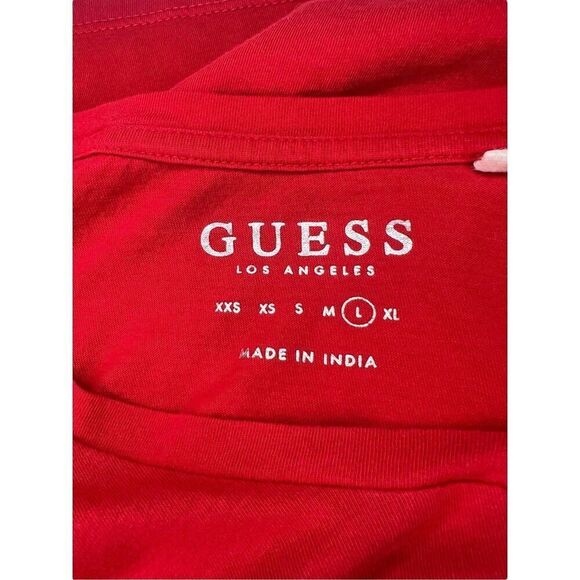 GUESS Women’s Large V-Neck T-Shirt Top Red Rhinestones Cotton Y2K - Picture 4 of 4